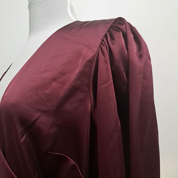 Calvin Klien Satin Puff Sleeve High Low Ruffled Hem Holiday Burgundy S 12 NWT - Picture 15 of 17